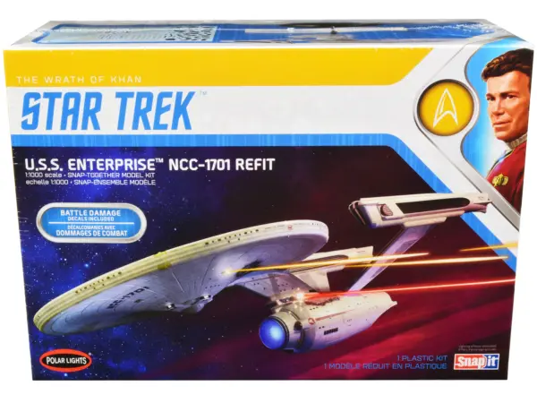 Skill 2 Snap Model Kit U.S.S. Enterprise NCC-1701 Refit Spaceship "Star Trek II: The Wrath of Khan" (1982) Movie 1/1000 Scale Model by Polar Lights #1