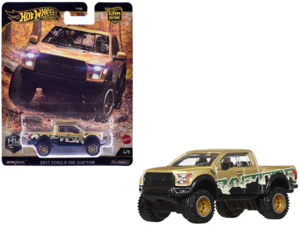 2017 Ford F-150 Raptor Pickup Truck Gold Metallic with Graphics "HW Off Road" Series Diecast Model Car by Hot Wheels #1