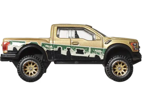 2017 Ford F-150 Raptor Pickup Truck Gold Metallic with Graphics "HW Off Road" Series Diecast Model Car by Hot Wheels #2