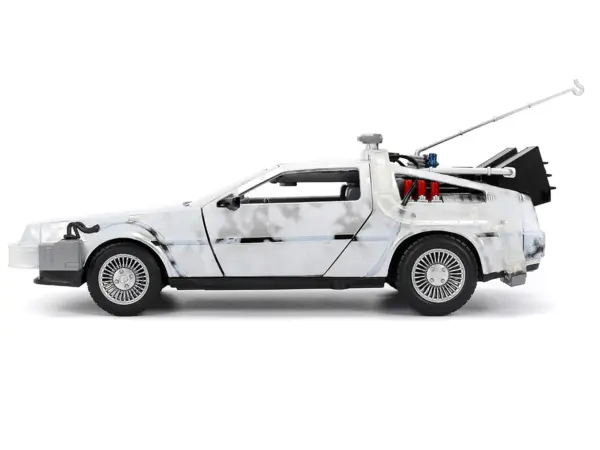DMC DeLorean Time Machine Brushed Metal (Frost Version) with Lights "Back to the Future" (1985) Movie "Hollywood Rides" Series 1/24 Diecast Model Car by Jada #3