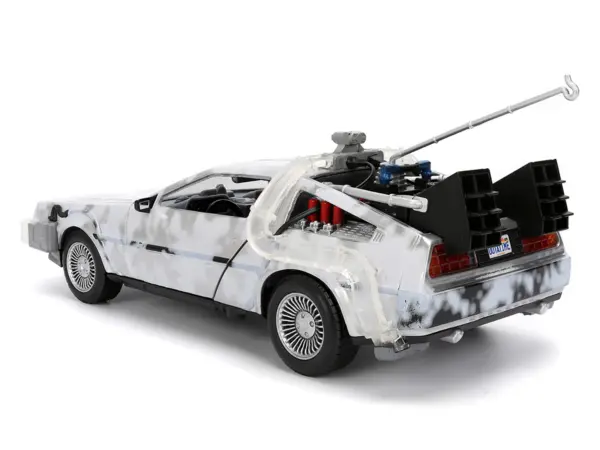 DMC DeLorean Time Machine Brushed Metal (Frost Version) with Lights "Back to the Future" (1985) Movie "Hollywood Rides" Series 1/24 Diecast Model Car by Jada #5