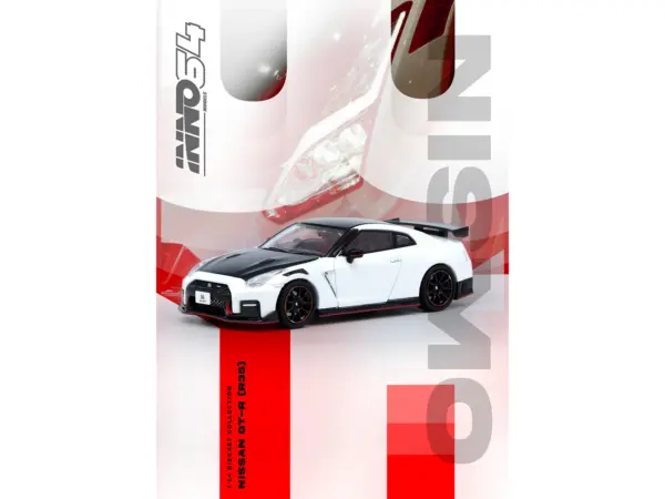 Nissan GT-R (R35) Nismo RHD (Right Hand Drive) White with Carbon Hood and Top 1/64 Diecast Model Car by Inno Models #3