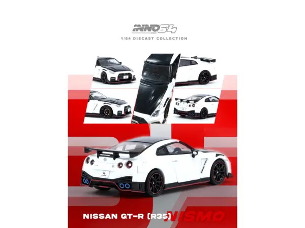 Nissan GT-R (R35) Nismo RHD (Right Hand Drive) White with Carbon Hood and Top 1/64 Diecast Model Car by Inno Models #4