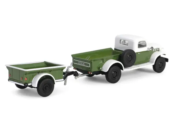1950 Dodge Power Wagon Pickup Truck Green and White with 1/4 Ton Cargo Trailer Green "Hitch & Tow" Series 32 1/64 Diecast Model Cars by Greenlight #3