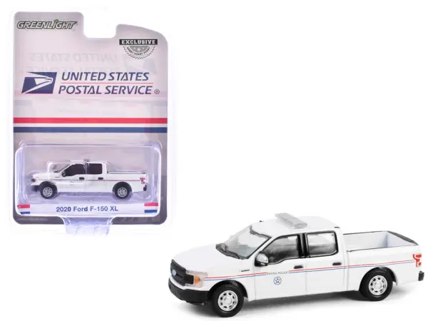 2020 Ford F-150 XL Pickup Truck "United States Postal Service (USPS) Postal Police" White with Red and Blue Stripes "Hobby Exclusive" Series 1/64 Diecast Model Car by Greenlight #1