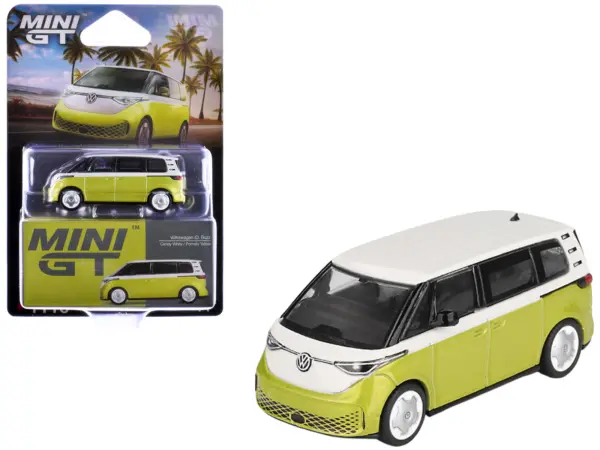 Volkswagen ID. Buzz Van Pomelo Yellow Metallic and Candy White Limited Edition 1/64 Diecast Model Car by Mini GT #1
