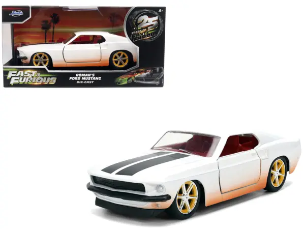 Roman's Ford Mustang White with Black Stripes and Red Interior (Dirty Version) "Fast & Furious" Movie "Fast & Furious 25th Anniversary" Series 1/32 Diecast Model Car by Jada #1