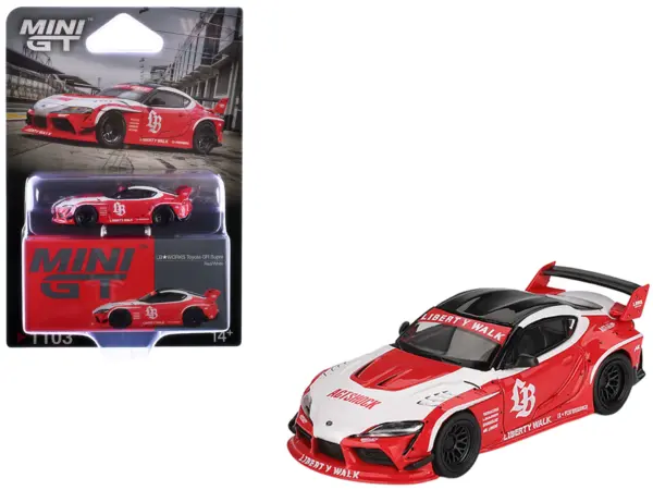 Toyota GR Supra "LB-Works" Red with White Stripes and Black Top Limited Edition 1/64 Diecast Model Car by Mini GT #1
