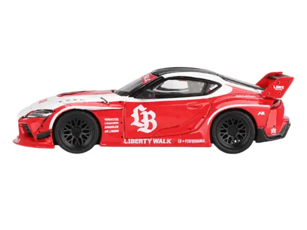Toyota GR Supra "LB-Works" Red with White Stripes and Black Top Limited Edition 1/64 Diecast Model Car by Mini GT #2