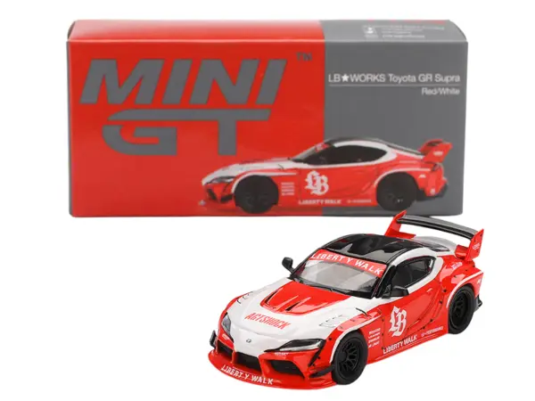 Toyota GR Supra "LB-Works" Red with White Stripes and Black Top Limited Edition 1/64 Diecast Model Car by Mini GT #4