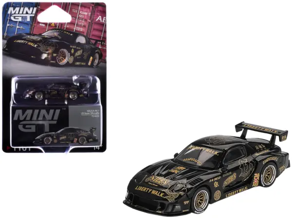 Mazda RX-7 LB-Super Silhouette "FD-NILES" Black with Gold Graphics Limited Edition 1/64 Diecast Model Car by Mini GT #1