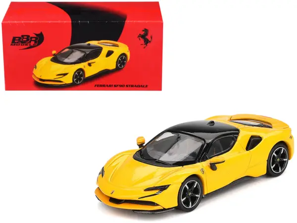 Ferrari SF90 Giallo Modena Yellow with Black Top 1/64 Diecast Model Car by BBR #1