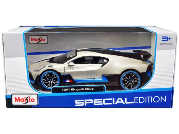 Bugatti Divo Satin White Metallic with Carbon and Blue Accents "Special Edition" 1/24 Diecast Model Car by Maisto #1