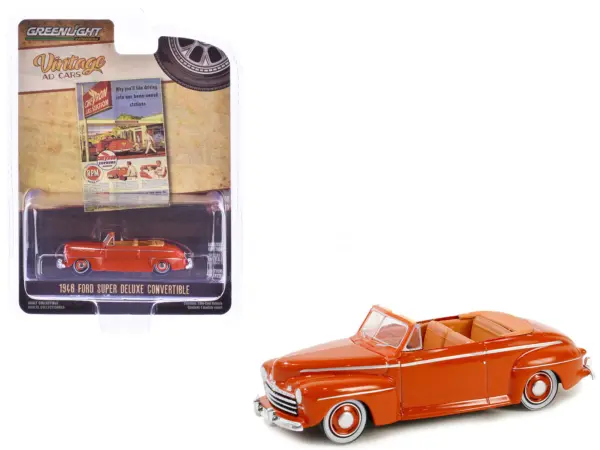 1946 Ford Super Deluxe Convertible Orange "Chevron Supreme" "Vintage Ad Cars" Series 10 1/64 Diecast Model Car by Greenlight #1