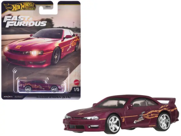 Nissan 240SX (S14) RHD (Right Hand Drive) Maroon with Graphics "The Fast and the Furious" (2001) Movie "Fast & Furious" Series Diecast Model Car by Hot Wheels #1
