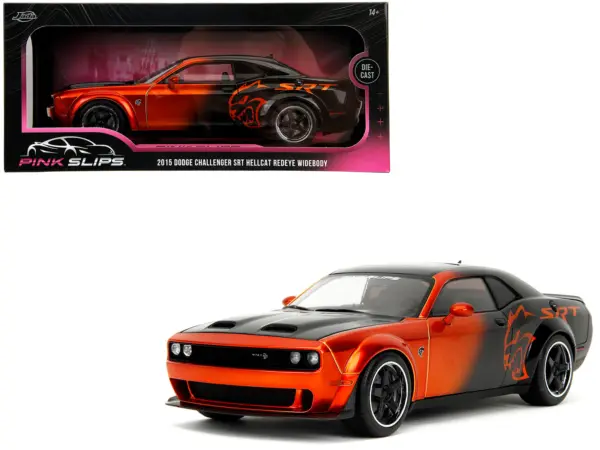 Dodge Challenger SRT Hellcat Orange Metallic and Black "Pink Slips" Series 1/18 Diecast Model Car by Jada #1