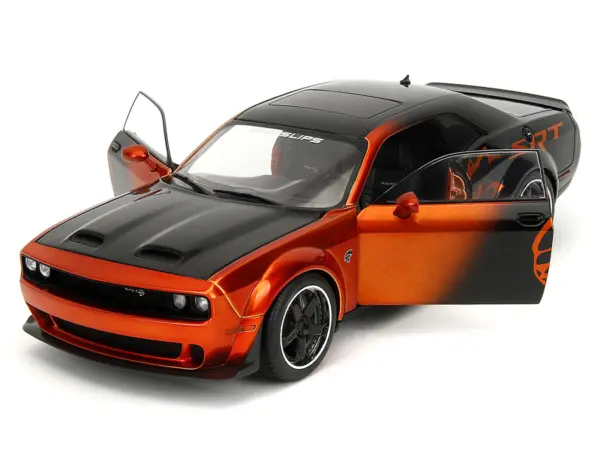 Dodge Challenger SRT Hellcat Orange Metallic and Black "Pink Slips" Series 1/18 Diecast Model Car by Jada #2