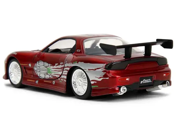 Dom's Mazda RX-7 Candy Red with Graphics "The Fast and the Furious" (2001) Movie "Fast & Furious" Series 1/32 Diecast Model Car by Jada #5