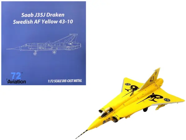 Saab J35J Draken Fighter Aircraft "43-10 3 "Johan Gul" Squadron 10 Wing Final Flight Livery" (1997) Swedish Air Force 1/72 Diecast Model Airplane by Aviation 72 #1
