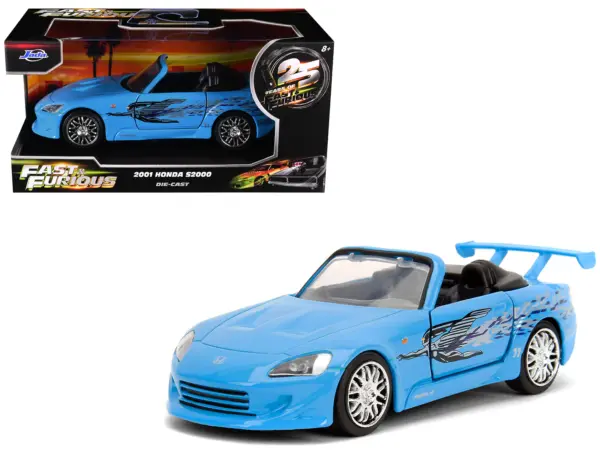 2001 Honda S2000 Convertible Blue with Graphics "Fast & Furious Remix - 25th Anniversary" Series  1/32 Diecast Model Car by Jada #1