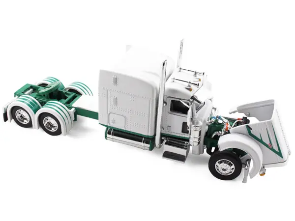 Peterbilt 389 with 63" Mid-Roof Sleeper and 53' Utility Trailer White with Green Stripes 1/64 Diecast Model by DCP/First Gear #2