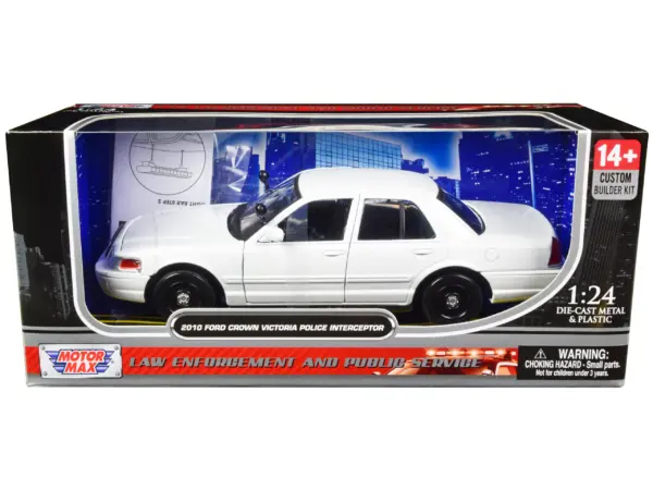 2010 Ford Crown Victoria Police Interceptor Unmarked White "Custom Builder's Kit" Series 1/24 Diecast Model Car by Motormax #1