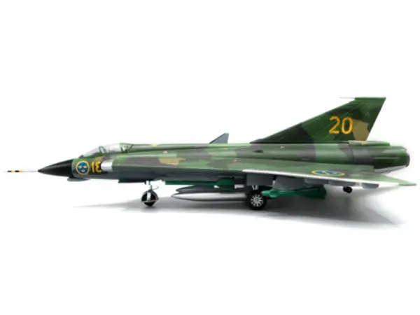 Saab J35J Draken Fighter Aircraft "Splinter Camouflage Scheme F 18 Sodertorn Wing" (1972) Swedish Air Force 1/72 Diecast Model Airplane by Aviation 72 #2