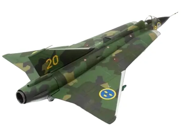 Saab J35J Draken Fighter Aircraft "Splinter Camouflage Scheme F 18 Sodertorn Wing" (1972) Swedish Air Force 1/72 Diecast Model Airplane by Aviation 72 #3