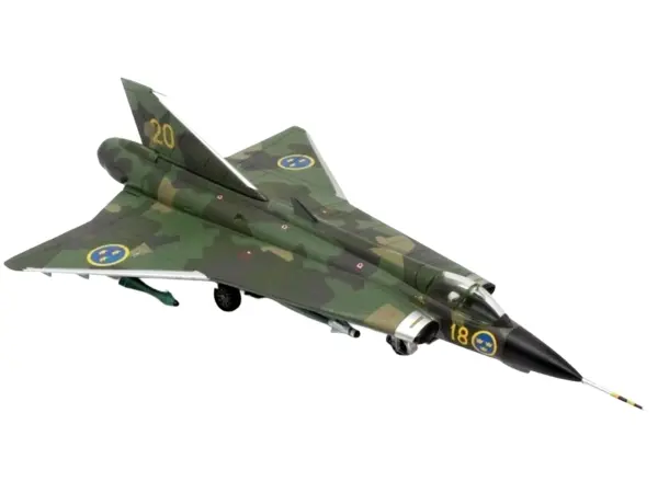 Saab J35J Draken Fighter Aircraft "Splinter Camouflage Scheme F 18 Sodertorn Wing" (1972) Swedish Air Force 1/72 Diecast Model Airplane by Aviation 72 #4