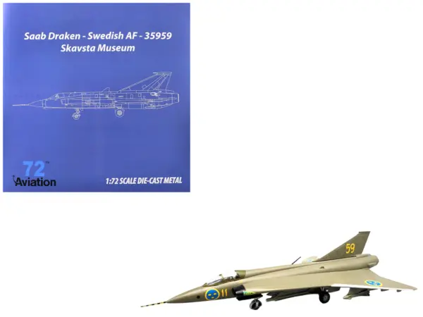 Saab S35 Draken Fighter Aircraft "59 F 11 Wing Skavsta Museum" (1979) Swedish Air Force 1/72 Diecast Model Airplane by Aviation 72 #1