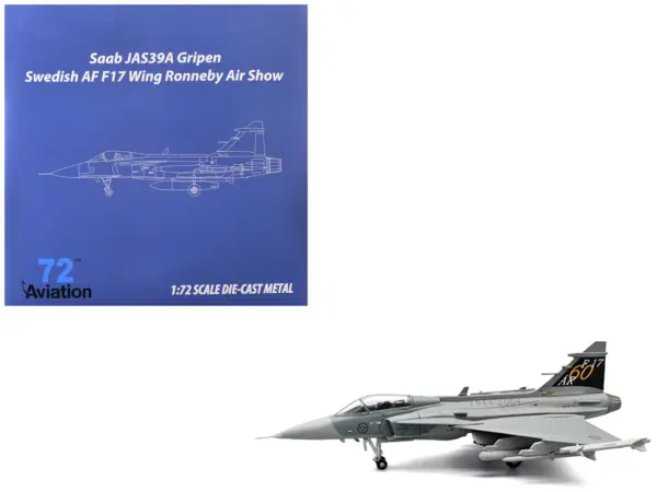 Saab JAS 39A Gripen Fighter Aircraft "17 Wing 60th Anniversary Livery Ronneby Air Show" (2004) Swedish Air Force 1/72 Diecast Model Airplane by Aviation 72 #1