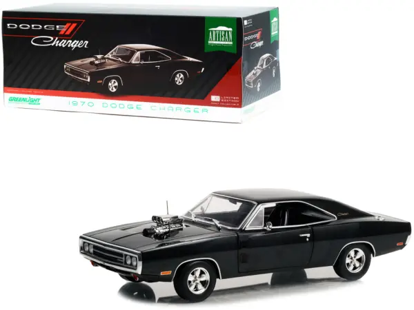 1970 Dodge Charger with Blown Engine Black "Artisan Collection" Series 1/18 Diecast Model Car by Greenlight #1