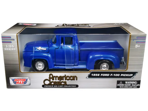 1956 Ford F-100 Pickup Truck Blue Metallic "American Classics" Series 1/24 Diecast Model Car by Motormax #1