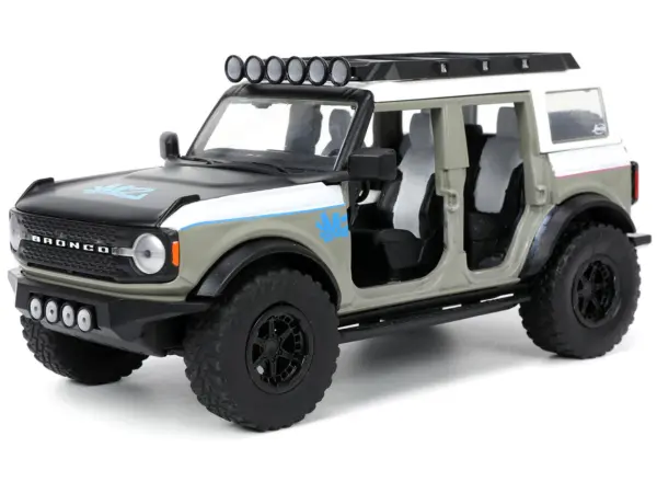 2021 Ford Bronco Gray and White with Matt Black Hood with Roof Rack "M2 Motoring" "Just Trucks" Series 1/24 Diecast Model Car by Jada #2