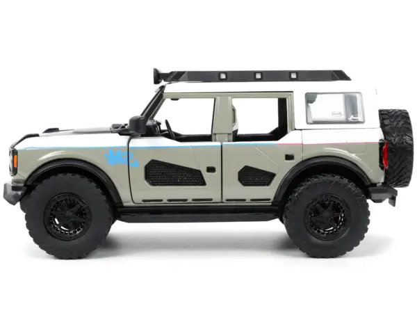 2021 Ford Bronco Gray and White with Matt Black Hood with Roof Rack "M2 Motoring" "Just Trucks" Series 1/24 Diecast Model Car by Jada #3
