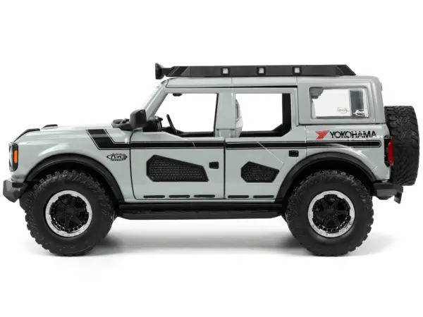 2021 Ford Bronco Gray with Black Stripes with Roof Rack "Own the Night" "Just Trucks" Series 1/24 Diecast Model Car by Jada #3