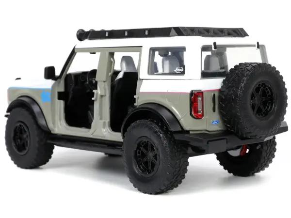 2021 Ford Bronco Gray and White with Matt Black Hood with Roof Rack "M2 Motoring" "Just Trucks" Series 1/24 Diecast Model Car by Jada #4