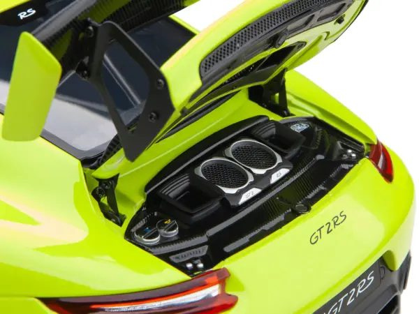 Porsche 911 (991.2) GT2 RS Weissach Package Acid Green with Carbon Stripes 1/18 Model Car by Autoart #4