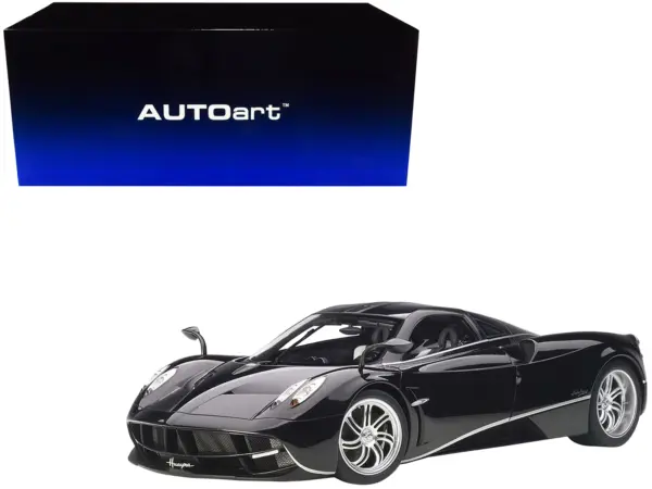 Pagani Huayra Gloss Black with Silver Stripes and Silver Wheels 1/12 Model Car by Autoart #1