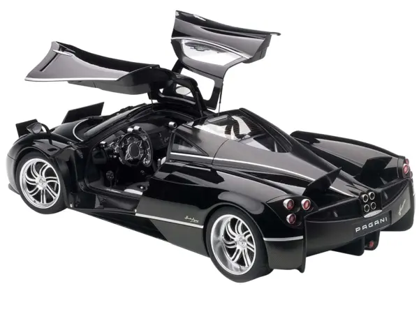 Pagani Huayra Gloss Black with Silver Stripes and Silver Wheels 1/12 Model Car by Autoart #2