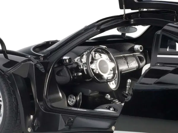 Pagani Huayra Gloss Black with Silver Stripes and Silver Wheels 1/12 Model Car by Autoart #3