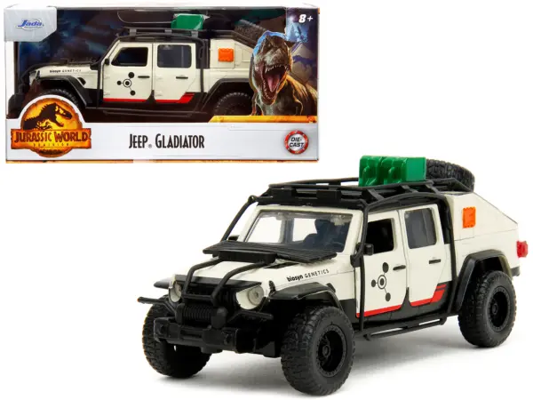 Jeep Gladiator Pickup Truck with Equipment Shell Beige with Graphics "Biosyn Genetics" "Jurassic World Dominion" (2022) Movie "Hollywood Rides" Series 1/32 Diecast Model Car by Jada #1