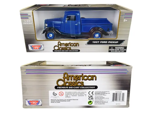 1937 Ford Pickup Truck Blue Metallic and Black "American Classics" 1/24 Diecast Model Car by Motormax #3