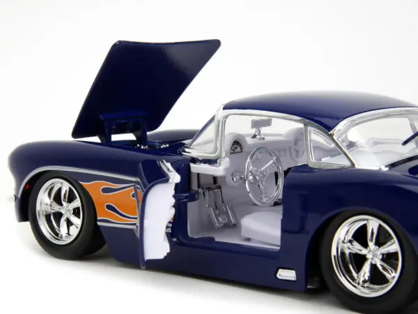 1957 Chevrolet Corvette Dark Blue with Flame Graphics and White Interior "Bigtime Muscle" Series 1/24 Diecast Model Car by Jada #3