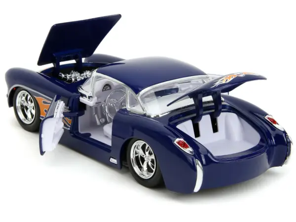 1957 Chevrolet Corvette Dark Blue with Flame Graphics and White Interior "Bigtime Muscle" Series 1/24 Diecast Model Car by Jada #4