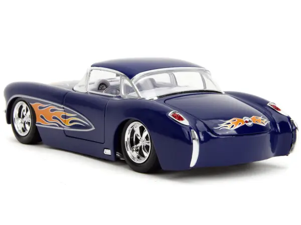 1957 Chevrolet Corvette Dark Blue with Flame Graphics and White Interior "Bigtime Muscle" Series 1/24 Diecast Model Car by Jada #5