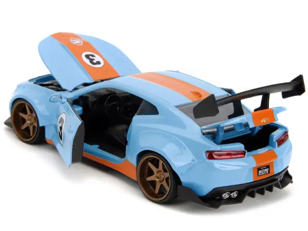 2016 Chevrolet Camaro Widebody #3 Light Blue with Orange Stripes "Gulf Oil" "Wide Body" Series 1/24 Diecast Model Car by Jada #4