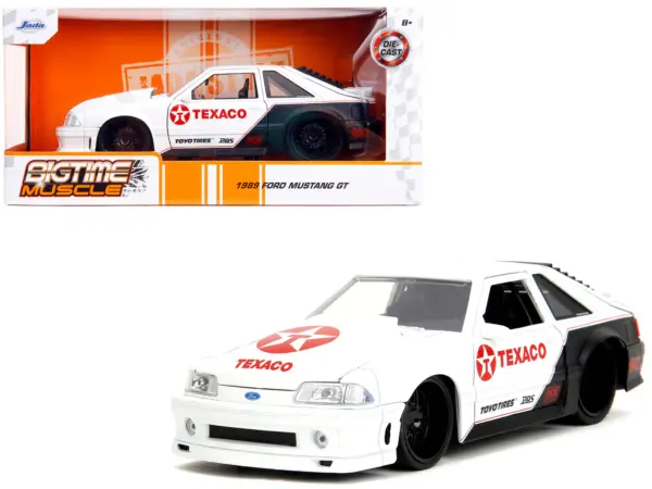 1989 Ford Mustang GT "Texaco" White and Matt Black with Graphics "Bigtime Muscle" Series 1/24 Diecast Model Car by Jada #1