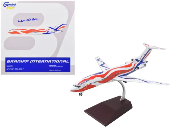Boeing 727-200 Commercial Aircraft "Braniff International Airways - Calder Bicentennial Livery" White with Red and Blue Stripes "Gemini 200" Series 1/200 Diecast Model Airplane by GeminiJets #1