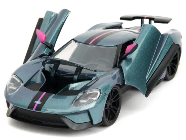 2017 Ford GT Blue Metallic with Pink and Black Stripes "Pink Slips" Series 1/24 Diecast Model Car by Jada #2